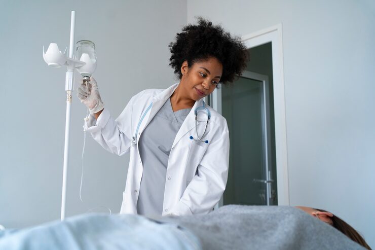 smiley black female doctor low angle 23 2149844634
